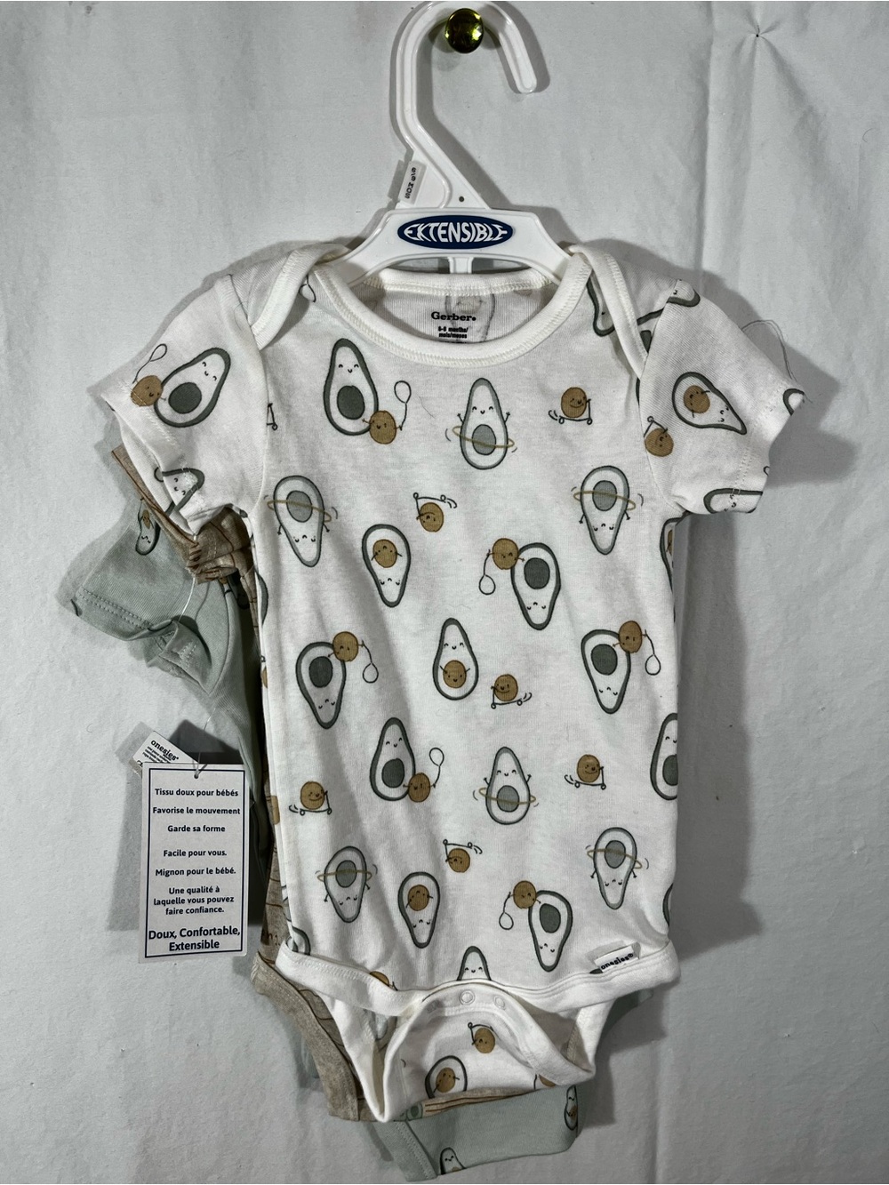 Gerber White Baby Bodysuit with Green and Brown Avocado Print